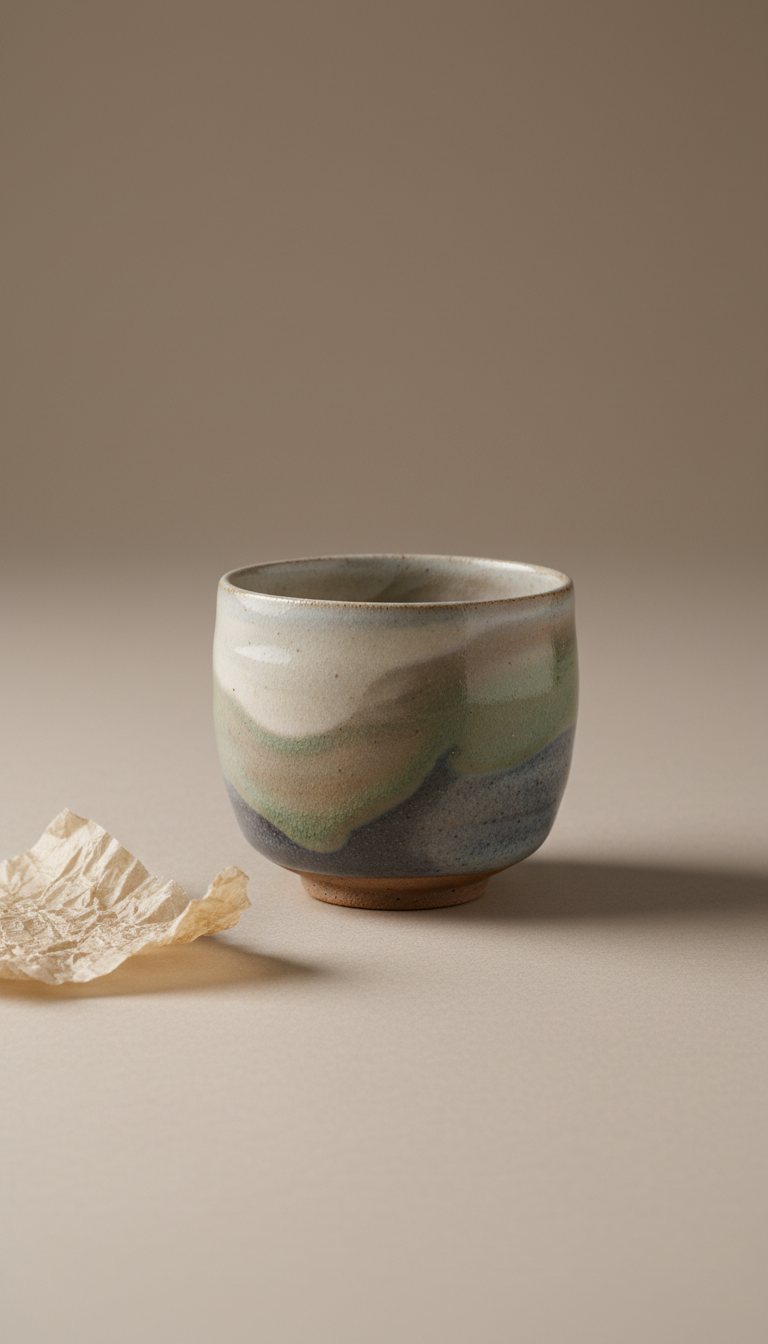 Artisanal ceramic tea cup – shino glaze